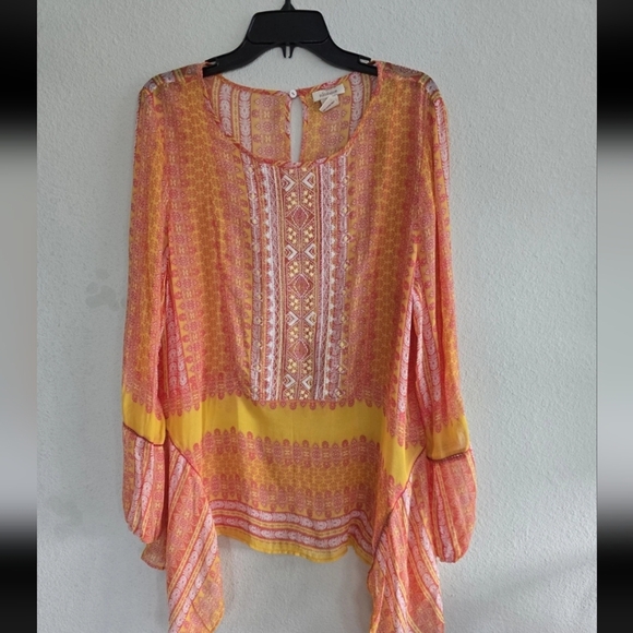 Sundance Sheer Blouse Sz L Women Sunset Go Beyond Embroidered Asymmetrical Boho - Picture 3 of 11